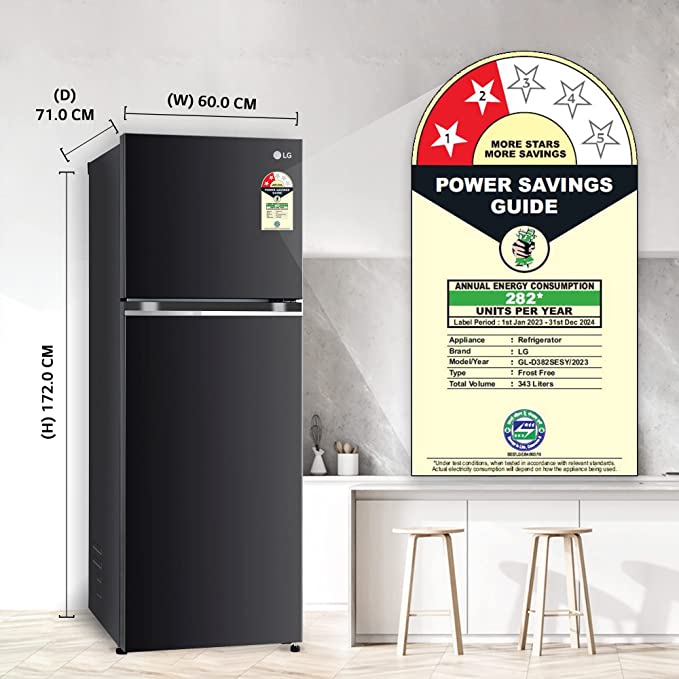 LG 343 L 2 Star Frost-Free Smart Inverter Double Door Refrigerator (GL-D382SESY, Ebony Sheen, Door Cooling+) LG 343 L 2 Star Frost-Free Smart Inverter Double Door Refrigerator (GL-D382SESY, Ebony Sheen, Door Cooling+)